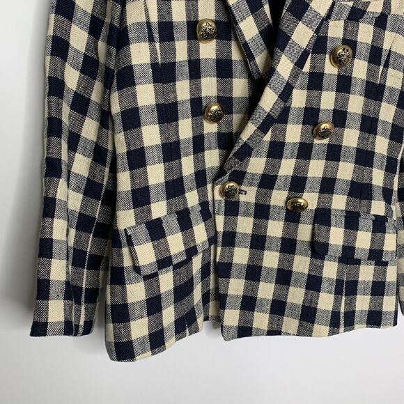 Smythe Women's Double Breasted Min Plaid Blazer Navy Check Size 6 - Picture 2 of 13